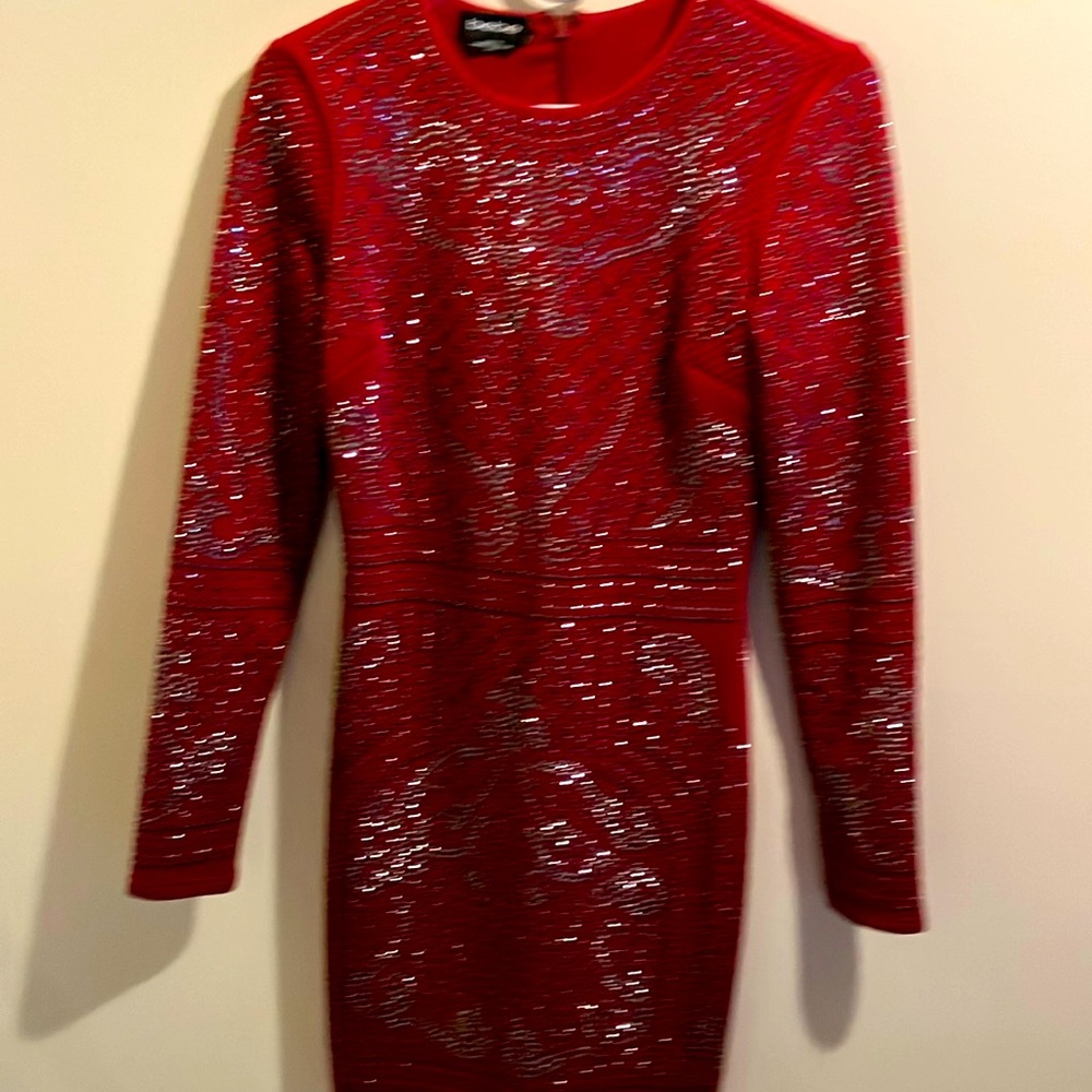Beautiful dark red beaded dress xs midi length